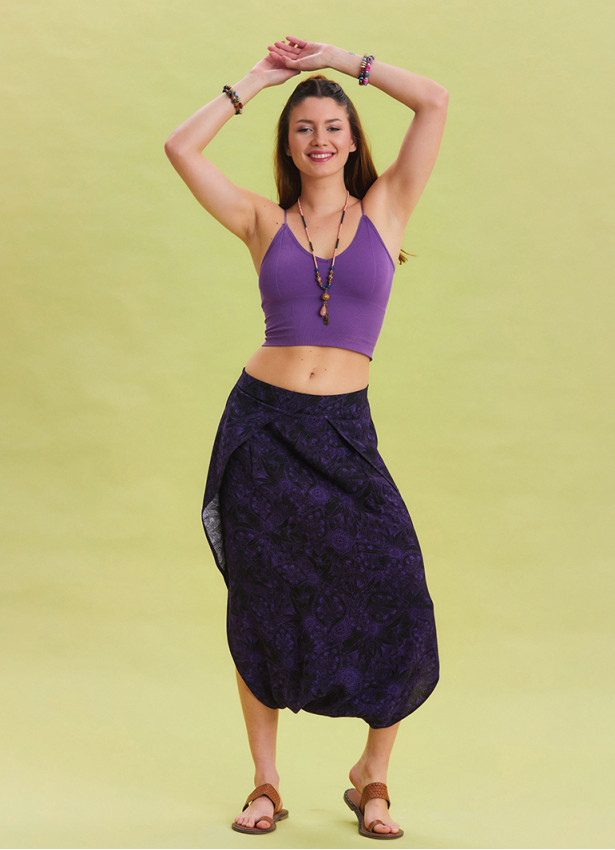 Purple Bohemian Shalwar with Elastic Waist and Low Crotch 4543